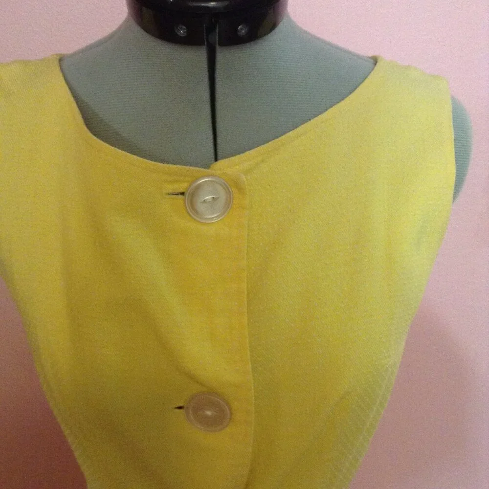 Vintage 1960s Swiss Dotted Belted Button Up Sleeveless Dress with Eyelet Pockets - Picture 2 of 7